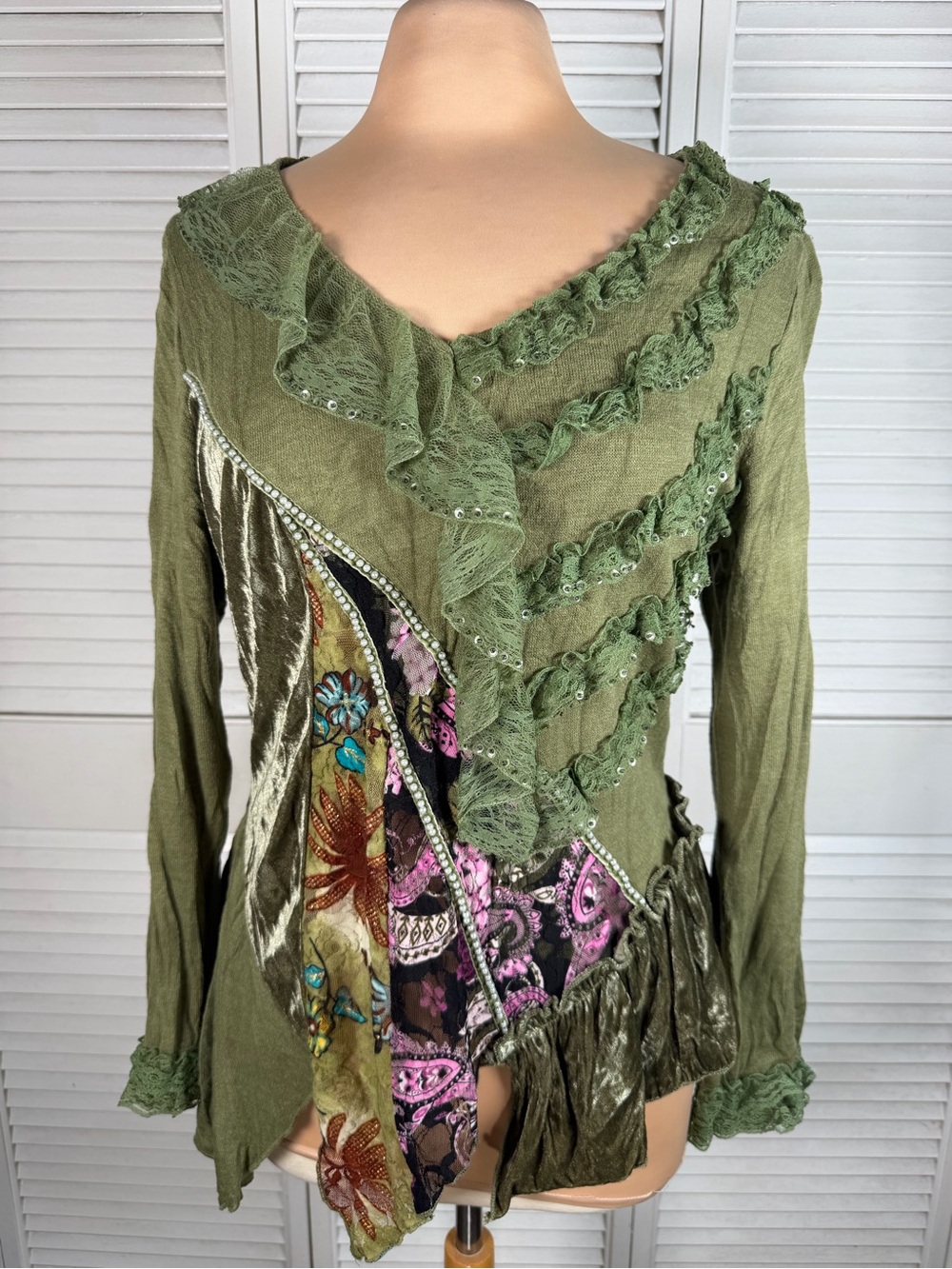 Olive Green Boho Patchwork Lace‎ Tunic Top Fairy Grunge Y2K Boutique